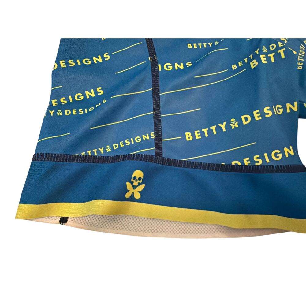 Betty Design Short Cycling Blue Yellow Skull Butterfly Size Large Women Padded - Picture 2 of 6